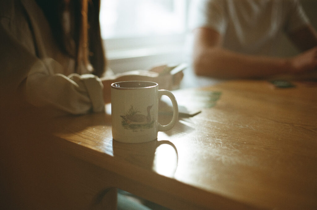 couple playing cards shot on film