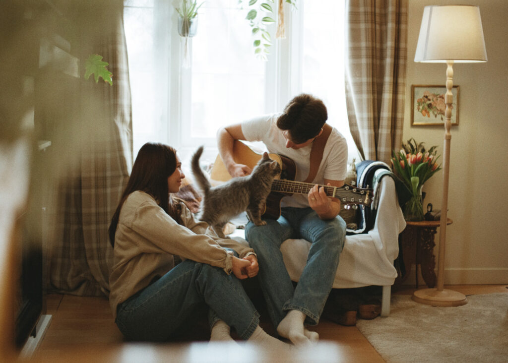cat, couple, and guitar film photo