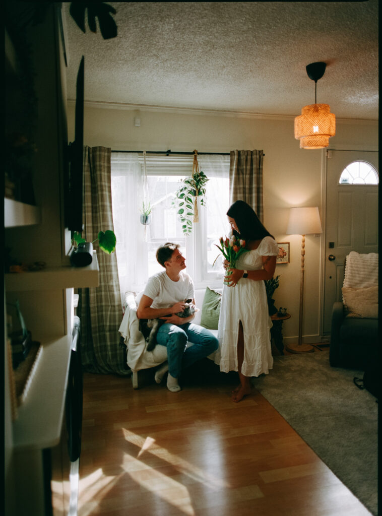 cute couple shot on film at home