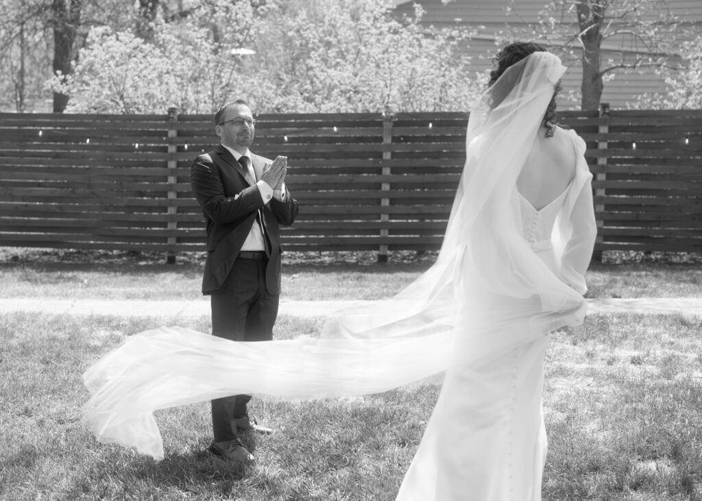 Dad first look in backyard wedding