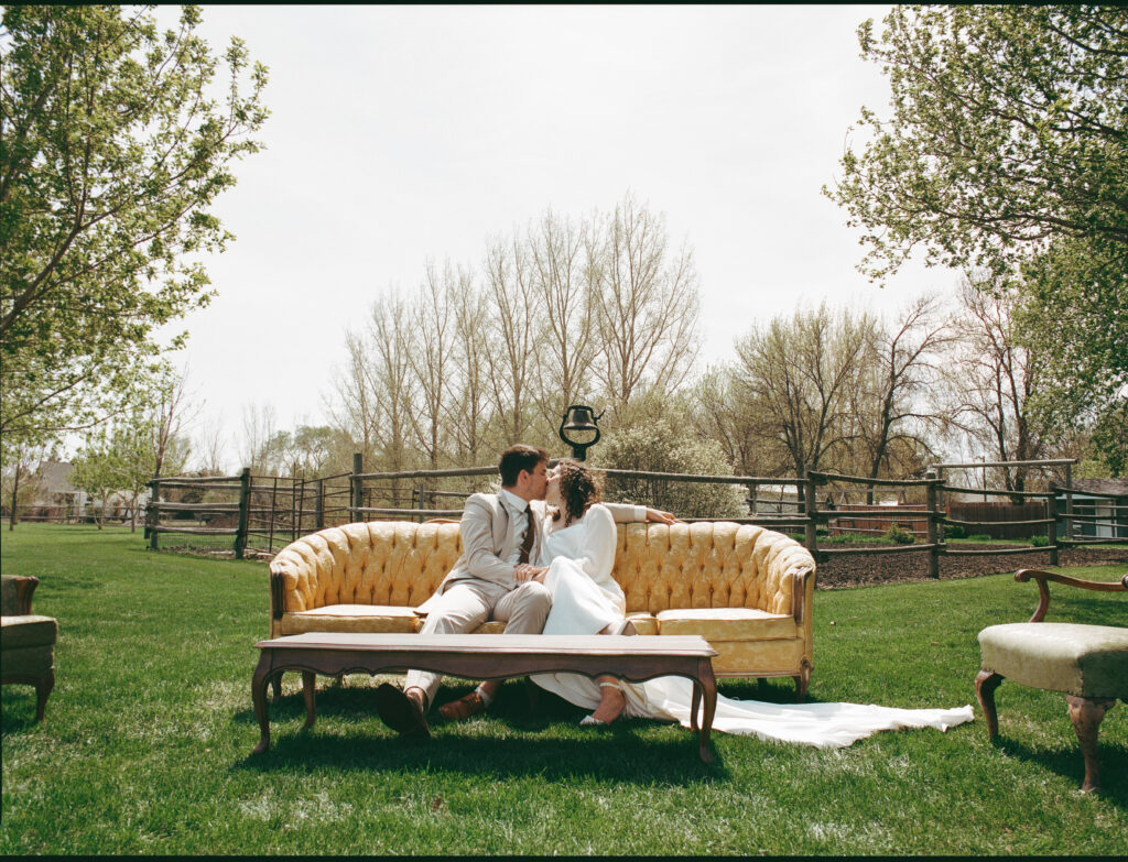 bride and groom backyard wedding