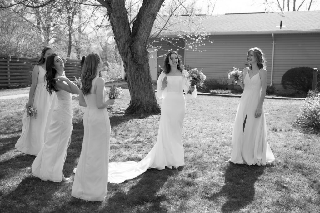 wedding party portraits in backyard wedding