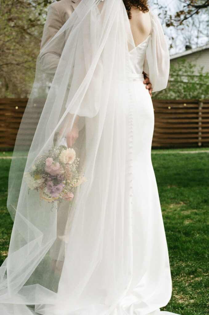 bride and groom backyard wedding
