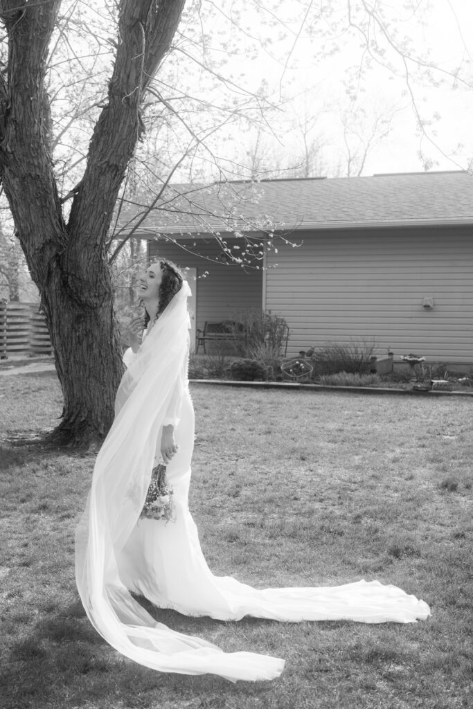 bride in backyard wedding