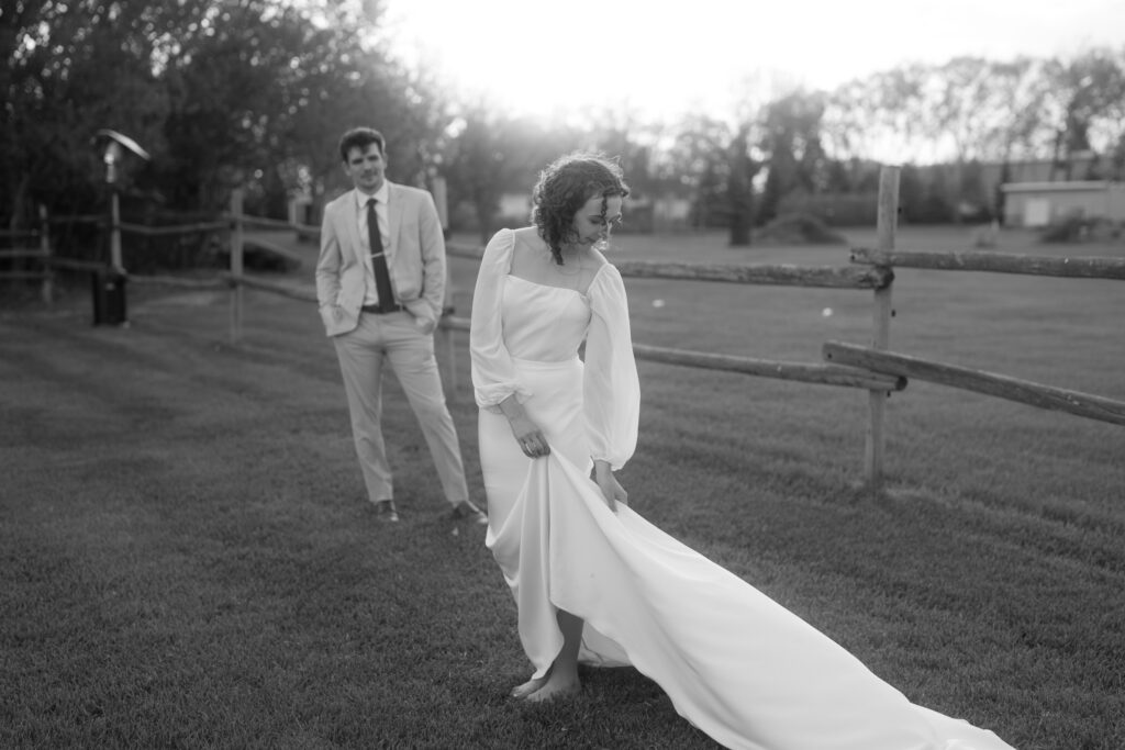 sunset photos of bride and groom