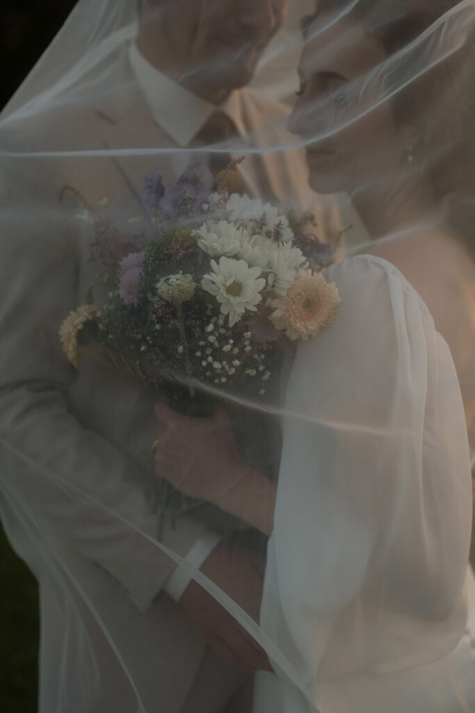 sunset photos of bride and groom