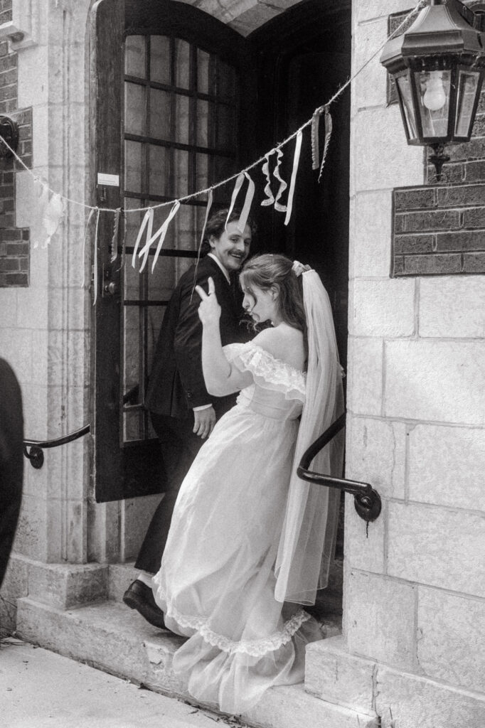 wedding ceremony exit black and white candid