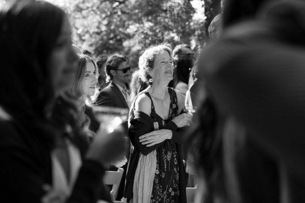 Wedding guest candid during speeches