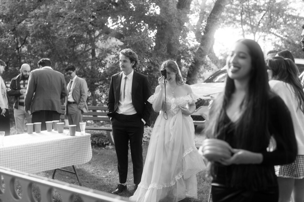 documentary-style wedding photo of bride and groom on wedding day