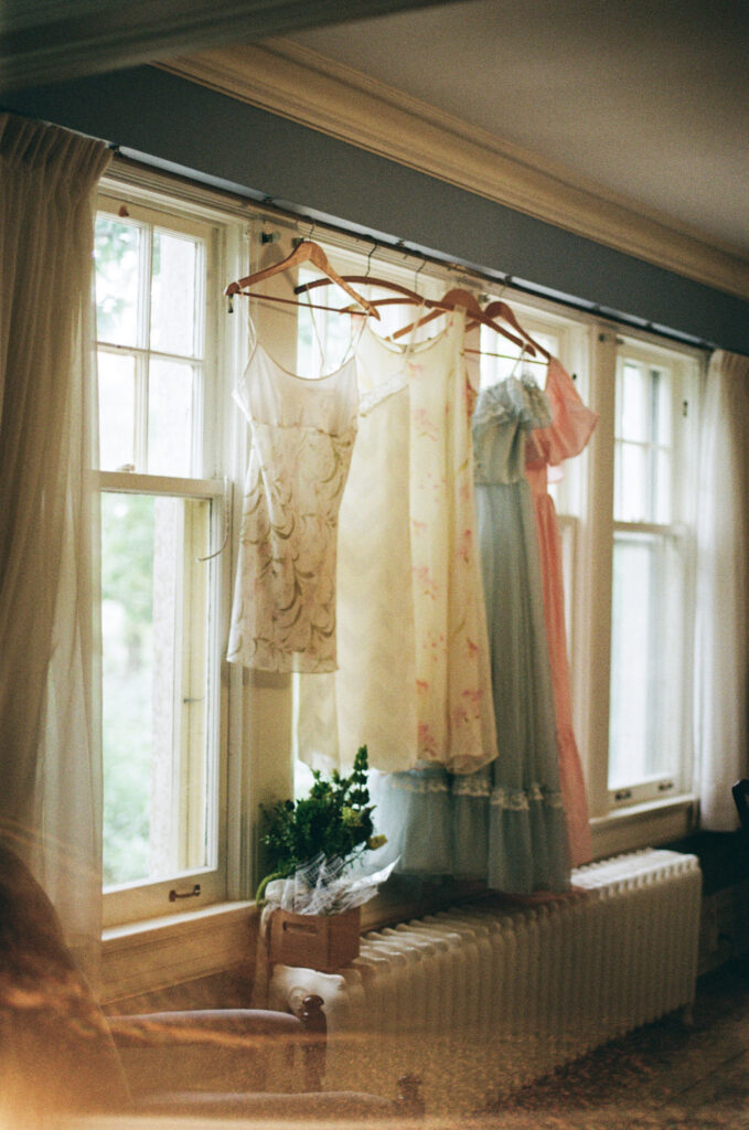 wedding detail photo of bride's dresses on 35mm film