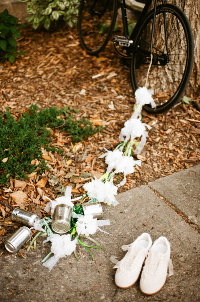 Wedding detail photo of getaway bike